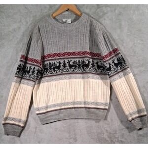 VTG Reindeer Ski Lodge Sweater Mens M Unisex Eclectic Grandpa Fair Isle 80s